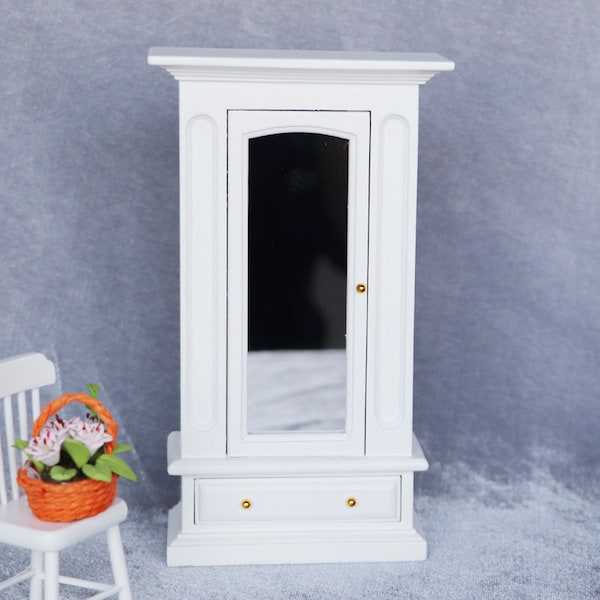 AirAds Dollhouse 1:12 Miniatures Armoire Garderobe Wardrobe Closet with dressing mirror, oak wood furniture