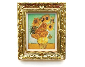 AirAds Dollhouse 1:12 miniature wall decor painting frame Van Gogh Sunflowers #36