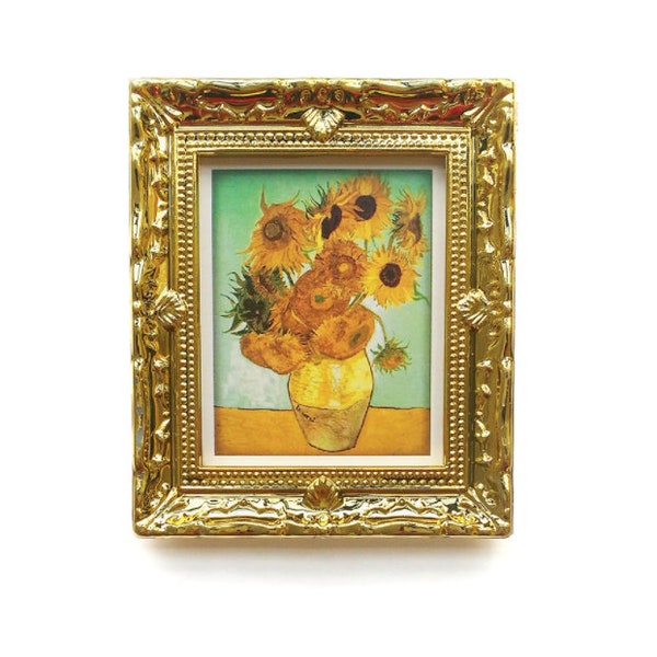 AirAds Puppenhaus 1:12 Miniatur Wand Deko Gemälde Rahmen Van Gogh Sonnenblumen #36