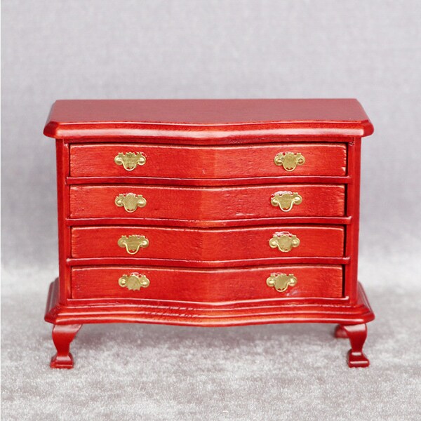 AirAds Dollhouse 1:12 Miniatures Bedroom Furniture Wood 4 Drawers Chest; H2.8"