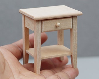 AirAds Dollhouse 1:12 scale dollhouse Miniature End Table Side Stand Night Stand Drawer unfinished wood