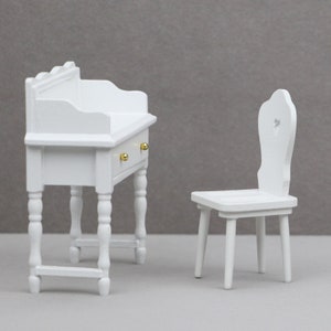 AirAds Dollhouse 1:12 dollhouse miniature student desk chair white furnitures (set 2)