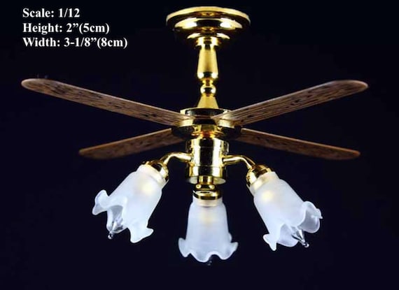 1 12 Dollhouse Chandelier Ceiling Fan With Tulip Shaped Light Ireland 1 12 Dollhouse Chandelier Ceiling Fan, Miniature Ceiling Fan For Dollhouse