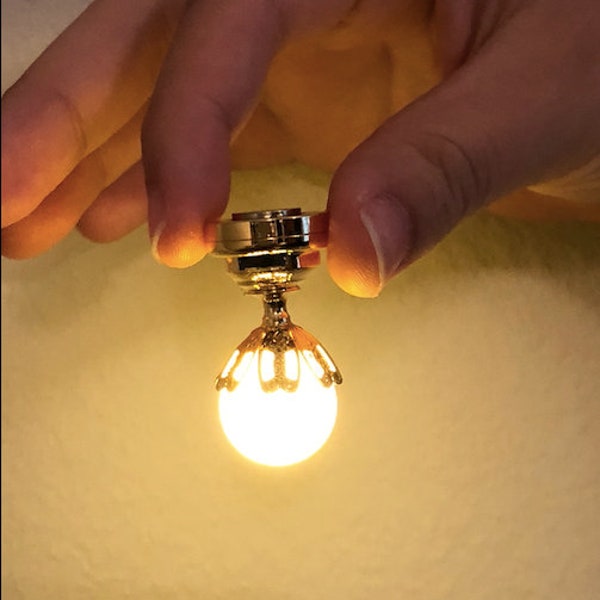 SALE 1/12 scale dollhouse miniature globe light table lamp retro bedroom Study room LED Battery Lamp