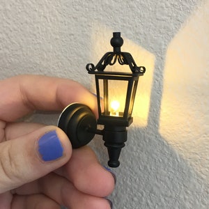 SALE 1:12 miniature LED light sconce carriage lamp exterior light battery ; H 5cm