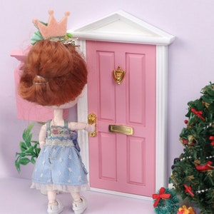 AirAds Dollhouse DIY 1/12 miniature Greek Wood Revival 4 Panel Front Door w/ Mailbox Pink image 5