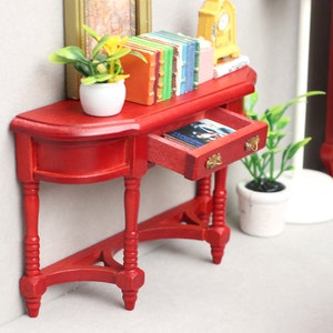 AirAds Dollhouse furniture 1:12 miniature walk in table Entry Table Half Round Hallway Console Table Red