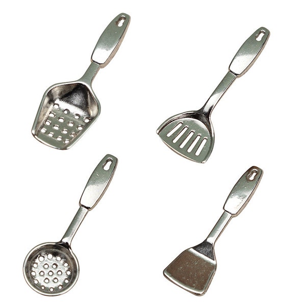 AirAds Dollhouse Kitchen 1/12 miniature stainless cooking utensils spoon spatula dipper masher fork SET 4