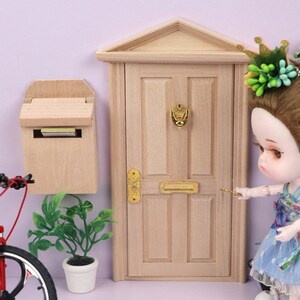 AirAds Dollhouse DIY 1:12 scale dollhouse miniature Greek Wood Revival Panel Door unfinished wood with mailbox door knock