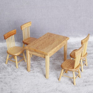 AirAds Dollhouse 1:12 scale dollhouse miniature wood furniture brown dining table chairs; Set 5