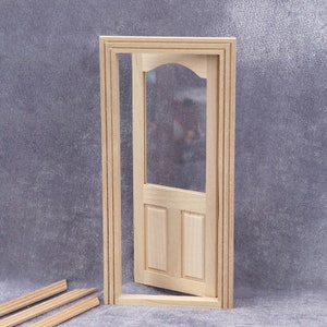AirAds Dollhouse DIY 1:12 Miniatures Wood Glass Panel Door Doll House Front Door