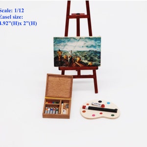 AirAds Dollhouse accessories 1:12 scale dollhouse miniature accessory wooden easel set and art set kids room decoration image 1