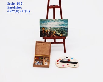 AirAds Dollhouse accessories 1:12 scale dollhouse miniature accessory wooden easel set and art set kids room decoration