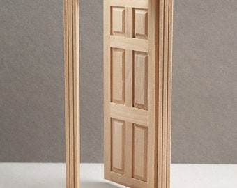 AirAds Dollhouse DIY 1:12 Wood Door 6 Panel Unfinished Door; High 7.08" (18cm)