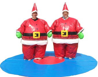 AirAds Wrestling Sumo Suit Wrestler Dress Padded Costume Set, Santa Christmas; Incl. 2 Large, 1 Small 1, 1 XS and 2 flat mats