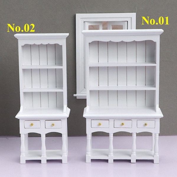 AirAds Dollhouse Furnitures 1/12 Miniatures Break front shelves and drawers White Wood