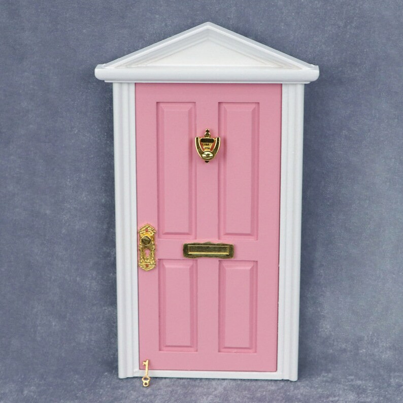 AirAds Dollhouse DIY 1/12 miniature Greek Wood Revival 4 Panel Front Door w/ Mailbox Pink image 6