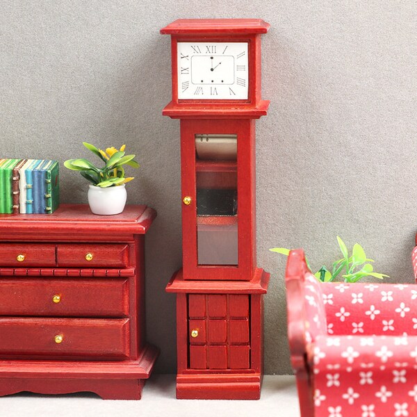 AirAds Dollhouse 1:12 Miniatures wood grandfather clock Red