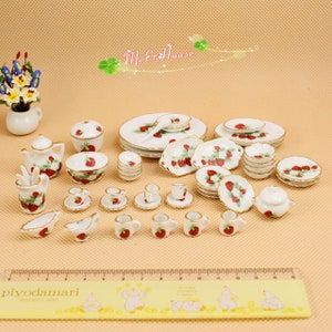1//12 Dollhouse Miniatures porcelain flower Soup Tureens Bowls Spoons Vases Set