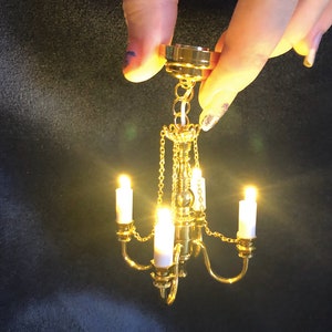 AirAds Dollhouse Light 1/12 Miniature Chandelier Living Room Retro Golden Ceiling Light LED/Doll House Light