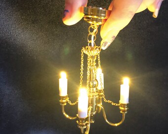 AirAds Dollhouse Light 1/12 Miniature Chandelier Living Room Retro Golden Ceiling Light LED/Doll House Light