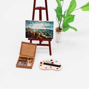 AirAds Dollhouse accessories 1:12 scale dollhouse miniature accessory wooden easel set and art set kids room decoration image 9