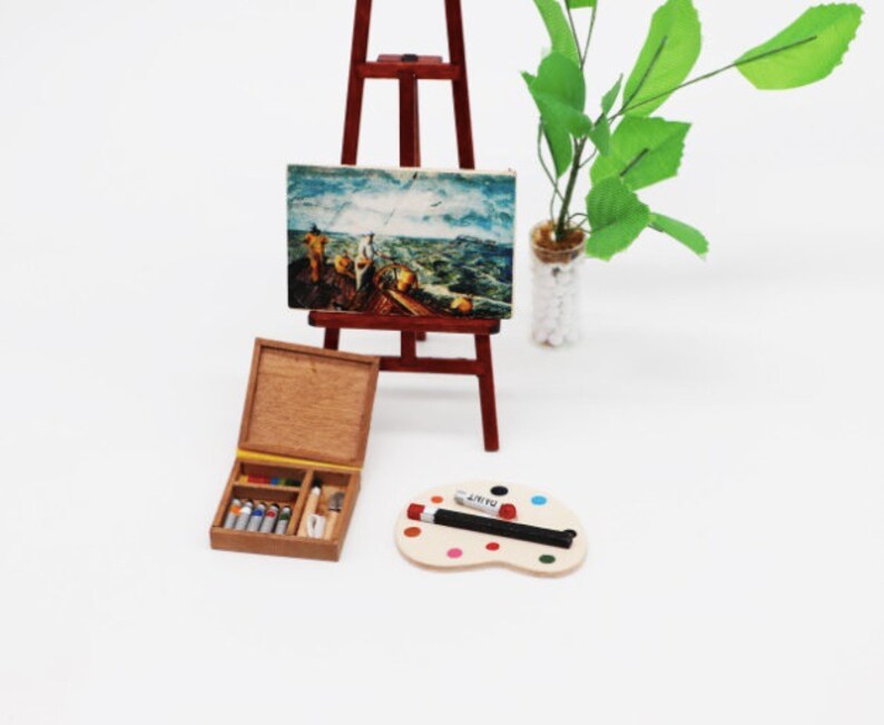 AirAds Dollhouse accessories 1:12 scale dollhouse miniature accessory wooden easel set and art set kids room decoration image 9