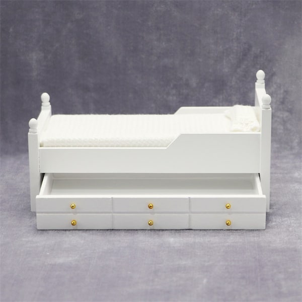 AirAds Dollhouse Furnitures 1/12 Miniatures Meubles Lit gigogne en bois blanc