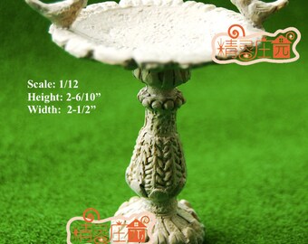 AirAds Dollhouse 1:12 scale dollhouse Miniature Resin Bird Bath Fountain miniature Bird Feeder; H 6.6CM