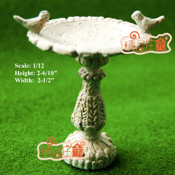 AirAds Dollhouse 1:12 scale dollhouse Miniature Resin Bird Bath Fountain miniature Bird Feeder; H 6.6CM