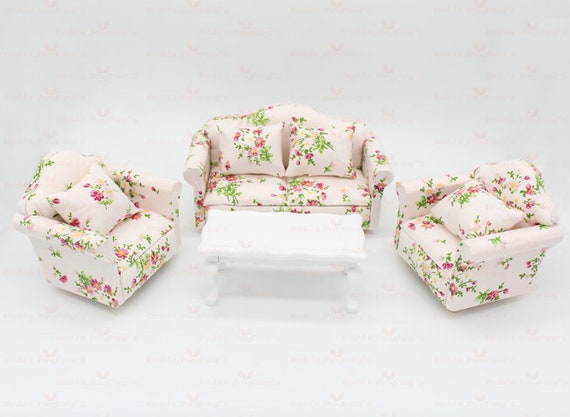 1/12 Dolls House Miniature Furniture Floral Single Sofa Couch Bedroom Decor