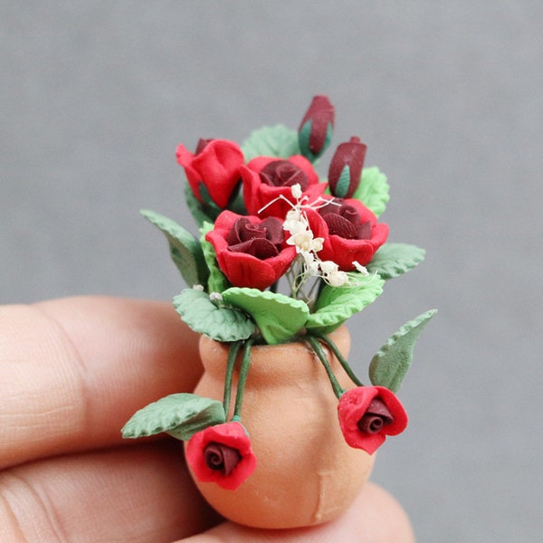 AirAds Dollhouse 1:12 scale dollhouse miniature plant flower red roses in pot