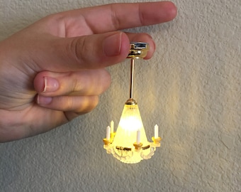 SALE 1:12 Miniature Ceiling Light Chandelier Battery LED Light