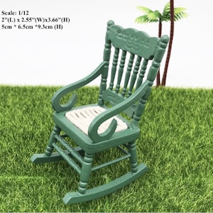 AirAds Dollhouse 1:12 scale Miniature Furniture Green Rocking Chair Wood Rolling Chair Arm Chair H9.3cm