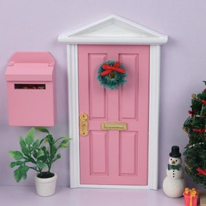 AirAds Dollhouse DIY 1/12 miniature Greek Wood Revival 4 Panel Front Door w/ Mailbox Pink image 3