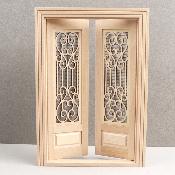 AirAds Dollhouse DIY 1:12 Unfinished Wood Double Hung Door Doble Puerta Hung door