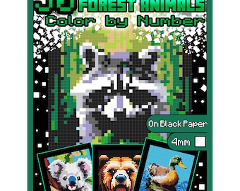 Printable Color By Number FOREST ANIMALS Coloring Pages Pixel Art Mystery Mosaic Instant Download Coloring Book for Kids Teens Adults
