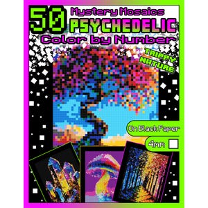 Kleuren op nummer PSYCHEDELISCHE TRIPPY Afdrukbare kleurplaten Kleurboek Pixel Art Mystery Mozaïek Instant Download voor kinderen tieners volwassenen