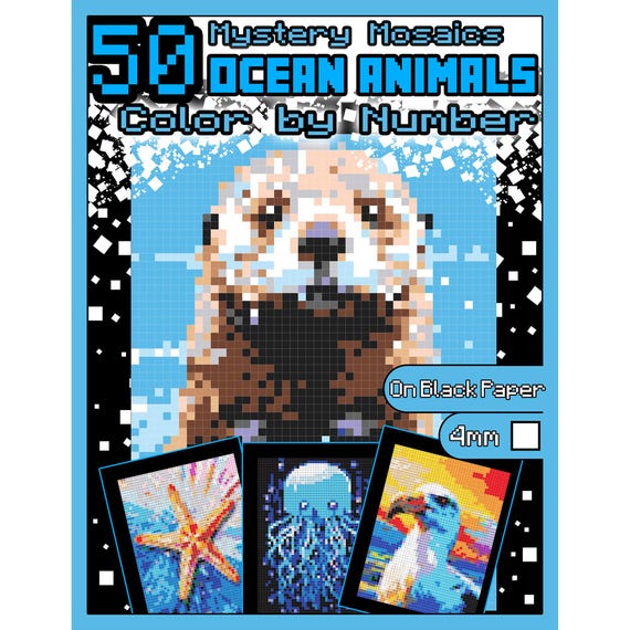 Color By Number 50 OCEAN ANIMALS Printable Coloring Book PagesPixel Mosaic with Exotic Sea Animals Instant Download for Kids Teens Adults