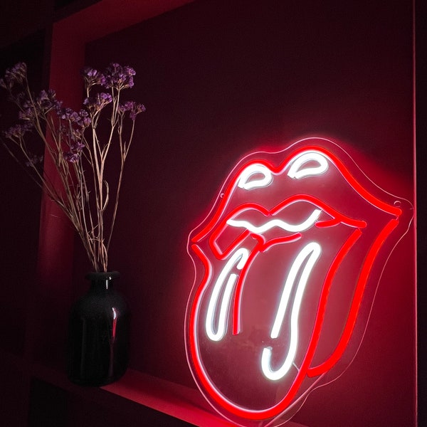 Rolling Stones Hot Lips Red Tongue Logo Neon Sign Modern Decor Wall Hanging