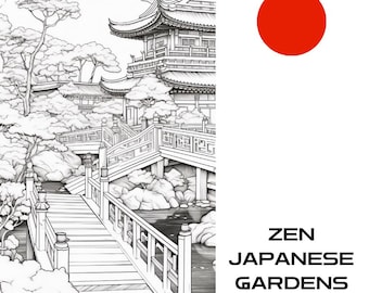 Printable Coloring Pages Coloring Book For Adults ZEN JAPANESE GARDENS with Japenese Proverbs and Idioms Instant Download