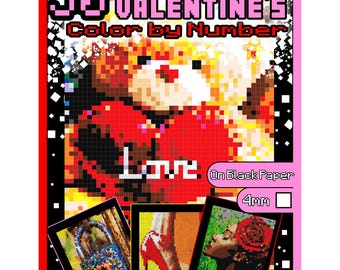 Coloriage par numéros pour adultes Saint-Valentin, amour à colorier, mosaïque de pixels, pages imprimables, téléchargement immédiat, livre de coloriage pour enfants, adolescents, adultes