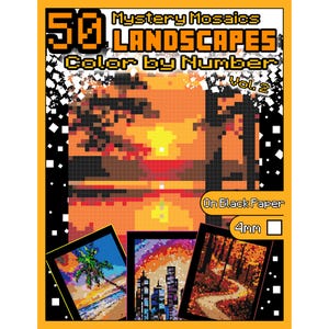 Color By Number LANDSCAPES Printable Coloring Pages Coloring Book Pixel Art Mystery Mosaic Instant Download for Kids Teens Adults