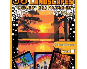 Color By Number LANDSCAPES Printable Coloring Pages Coloring Book Pixel Art Mystery Mosaic Instant Download for Kids Teens Adults