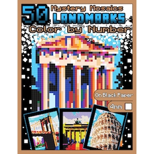 Color By Number 50 WORLD LANDMARKS Printable Coloring Pages Coloring Book Pixel Mosaic Instant Download Coloring Book for Kids Teens Adults