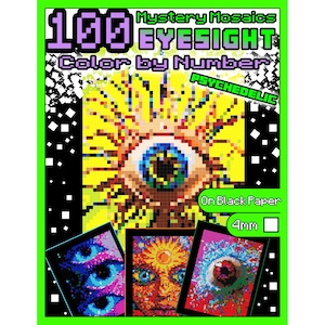 Kleuren op nummer 100 PSYCHEDELISCHE TRIPPY EYES Afdrukbare kleurplaten Kleurboek Pixel Art Mystery Mosaic Instant Download pdf