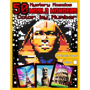 50 WONDERS Of The WORLD Printable Color By Number Coloring Pages Pixel Art Mosaic Instant Download Coloring Book for Kids Teens Adults