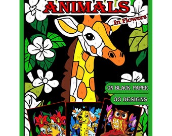 Color By Number ANIMALS IN FLOWERS Printable Pages Adult Coloring Book for Kids Teens Instant Download Ebook
