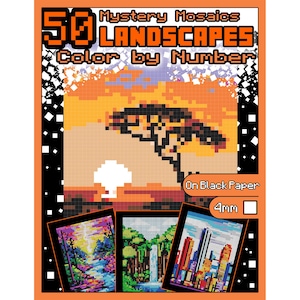Color By Number LANDSCAPES Printable Coloring Pages Coloring Book Pixel Art Mystery Mosaic Instant Download for Kids Teens Adults