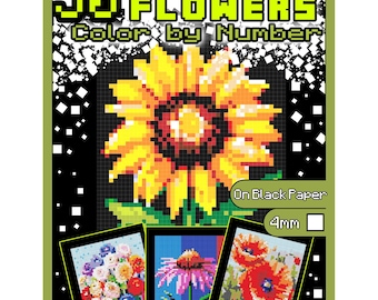 Color By Number FLOWERS Printable Coloring Pages Coloring Book Pixel Mosaic Instant Download Coloring Book for Adults